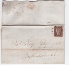 1841 QV 1d PENNY RED STAMP BLACK PLATE8 EDINBURGH MX MALTESE CROSS ON LETTER