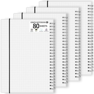 PUREZON 4 Pack Graph Paper Notebooks, A5 Spiral Notebook 5.7''x 8.2'', 80 white 