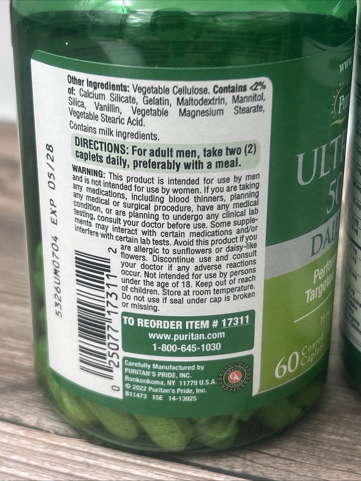 Puritan's Pride High Potency Ultra Man 50 Plus Coated Caplets, 60 Count, 2 Pack - Image 3 of 4