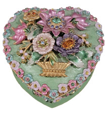 Joan Rivers Trinket Box Flower Bouquet Heart Shaped Green 