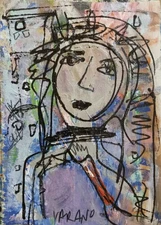  SMALL ABSTRACT  EXPRESSIONISM ORIGINAL PORTRAIT INTUITIVE ART CANVAS PAINTING 