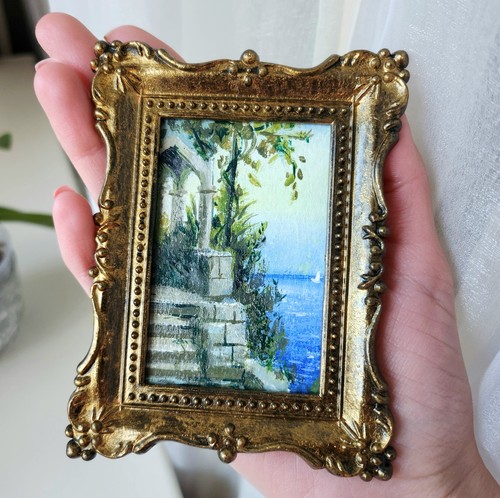 Framed ACEO Acrylic Painting Sunset Coastal Landscape