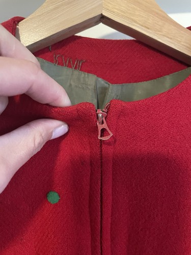 1930s/1940s Wool Jacket Red and Green Dots Scalloped Hem True Vintage Jacket - Picture 3 of 16