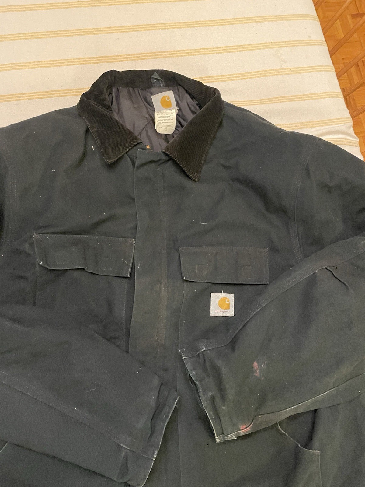 Carhartt Detroit Arctic Lined Chore Jacket Black 50 Tall Made In USA thumbnail 2