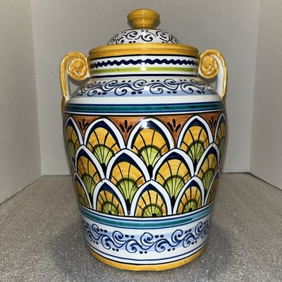 El Puente del Arzobispo Ceramica De La Cal Spanish large  jar with lid 10230