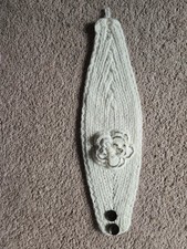 White Knit Head Band With 2 Buttons And Silver Flower. Never Worn