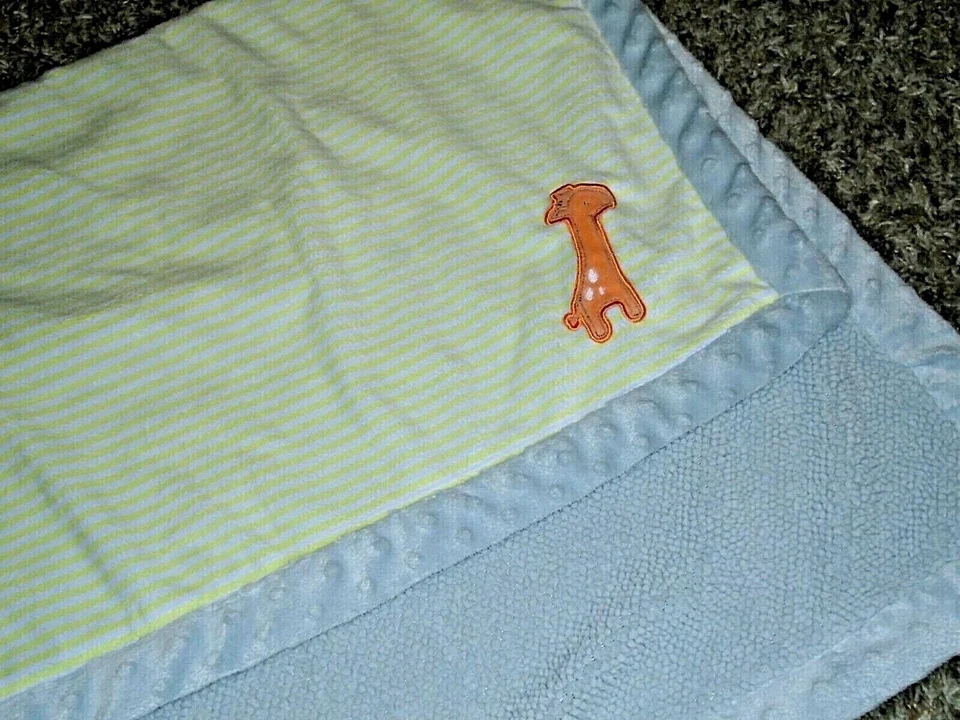 7P Carter's Yellow Striped Velour GIRAFFE Gray Plush Sherpa Crib Baby Blanket - Image 2 of 4