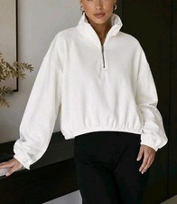 KBB by Kalana Quarter Zip Pullover XL White Cotton Blend Preppy Sporty Chic NWT