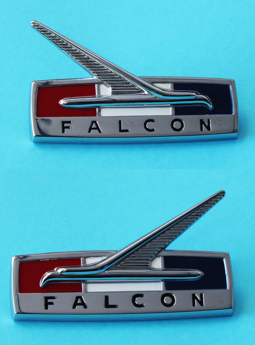 New! 1964 Ford Falcon Chrome Front Fender Emblems Pair both Left 