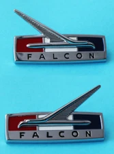 New! 1964 Ford Falcon Chrome Front Fender Emblems Pair both Left, Right 
