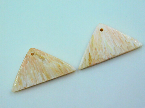 Pair Top Front To Back Drilled Natural Scolecite Jasper Wire Wrapping Triangle - Picture 3 of 6