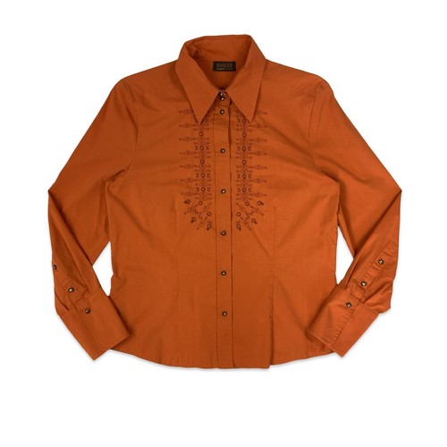 Vintage 70er 80er orange bestickte Bluse 12 14