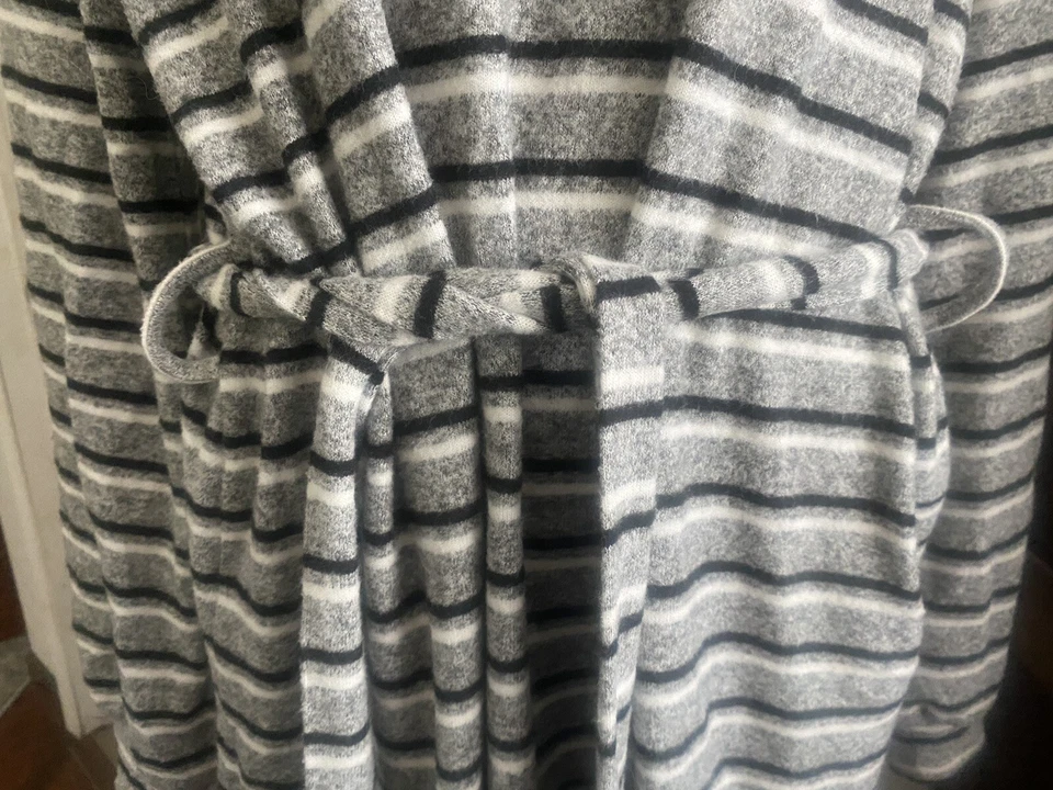 Women’s LG Topshop Gray Striped Fleece Sweater Dress Long Sleeve Tie Size 12 - Изображение 3 из 4