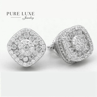 Men's Sterling Silver 925 Cubic Zirconia 6mm Square Stud Earrings Unisex I 466067