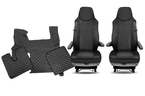 Truck SET Tappetini + Coprisedili 1+1 Per MAN TGX Automatic Nero 2015-2020 - Afbeelding 2 van 11