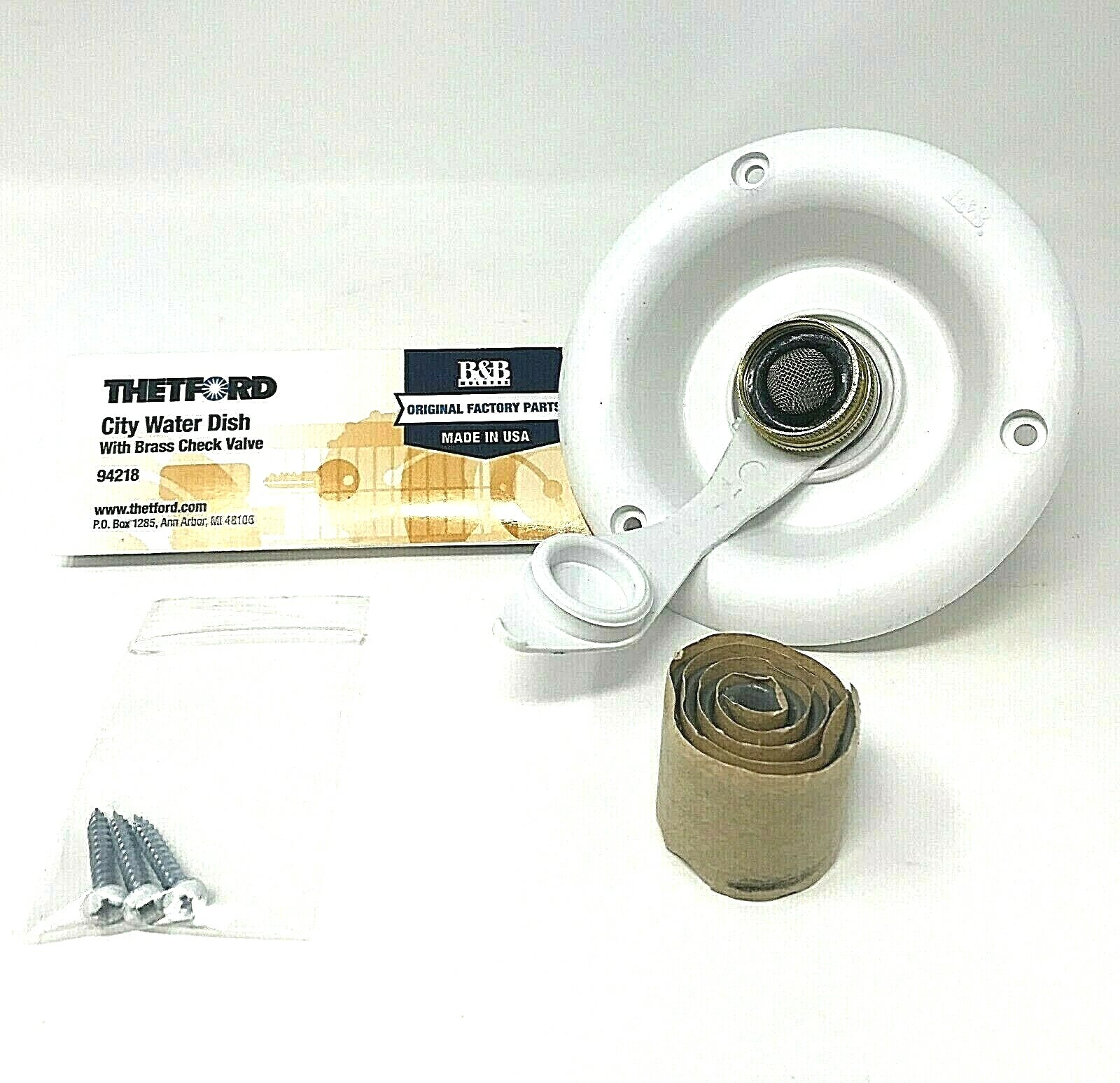 RV/Camper Recessed City Water Hose Hookup Dish, Brass Check Valve