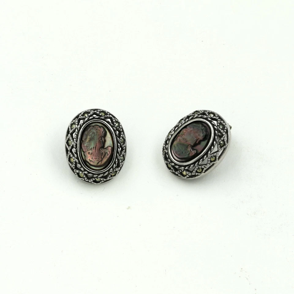 Colgante y pendientes de marcasita camafeo abulón acero inoxidable 316 Foto 4 de 4