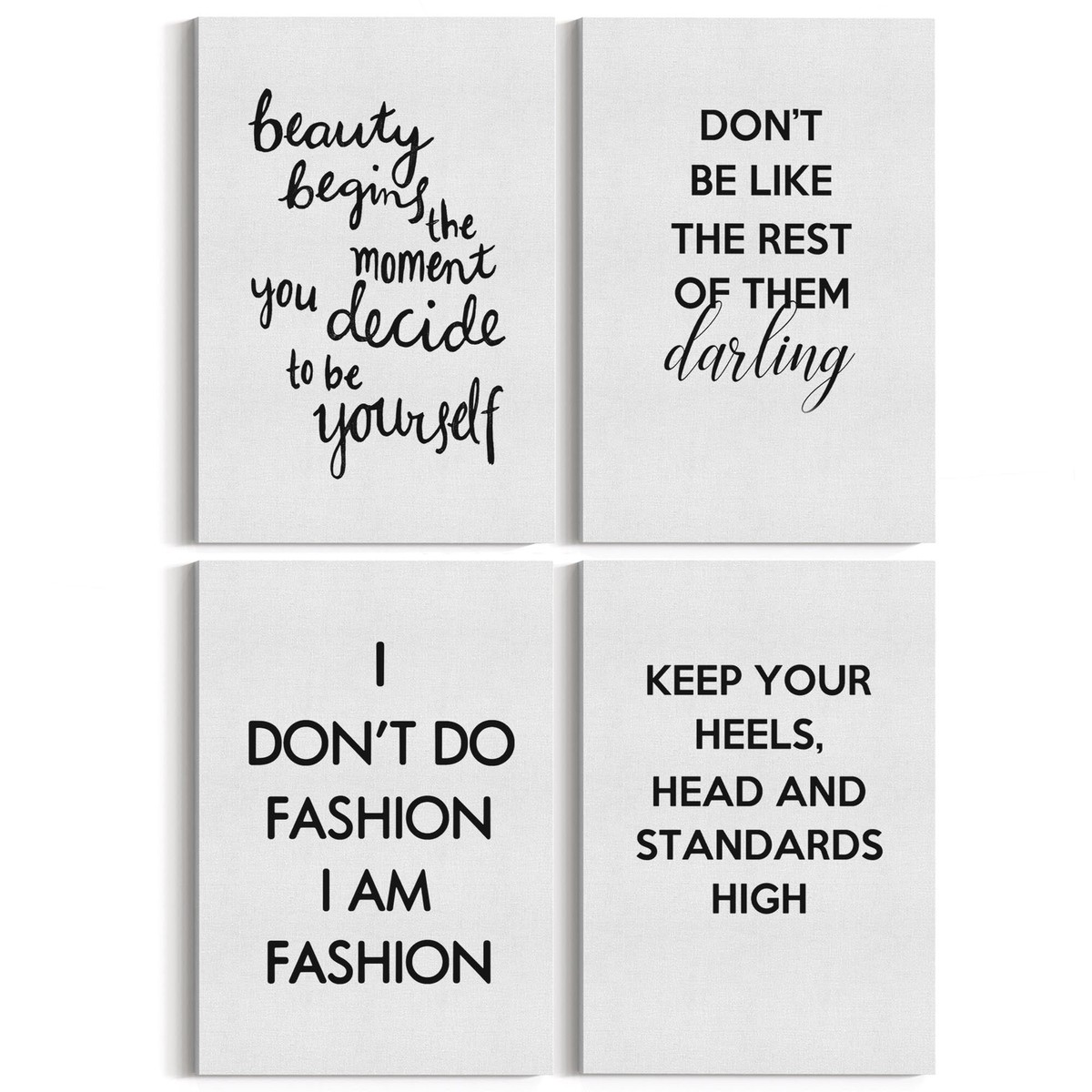 Set of 4 Inspirational Fashion Quotes Bedroom Wall Art Print Poster, Framed  or C