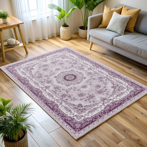 Oval Lilac Boho Rug, Muted Purple Oushak Area, Pastel Lavender, Antique Floral - Picture 7 of 13