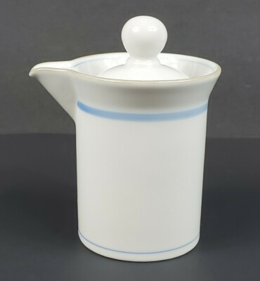 Dansk (DAN2) 3 5/8'' Creamer & Lid Taupe Rim White Center Blue Trim 6 oz EUC