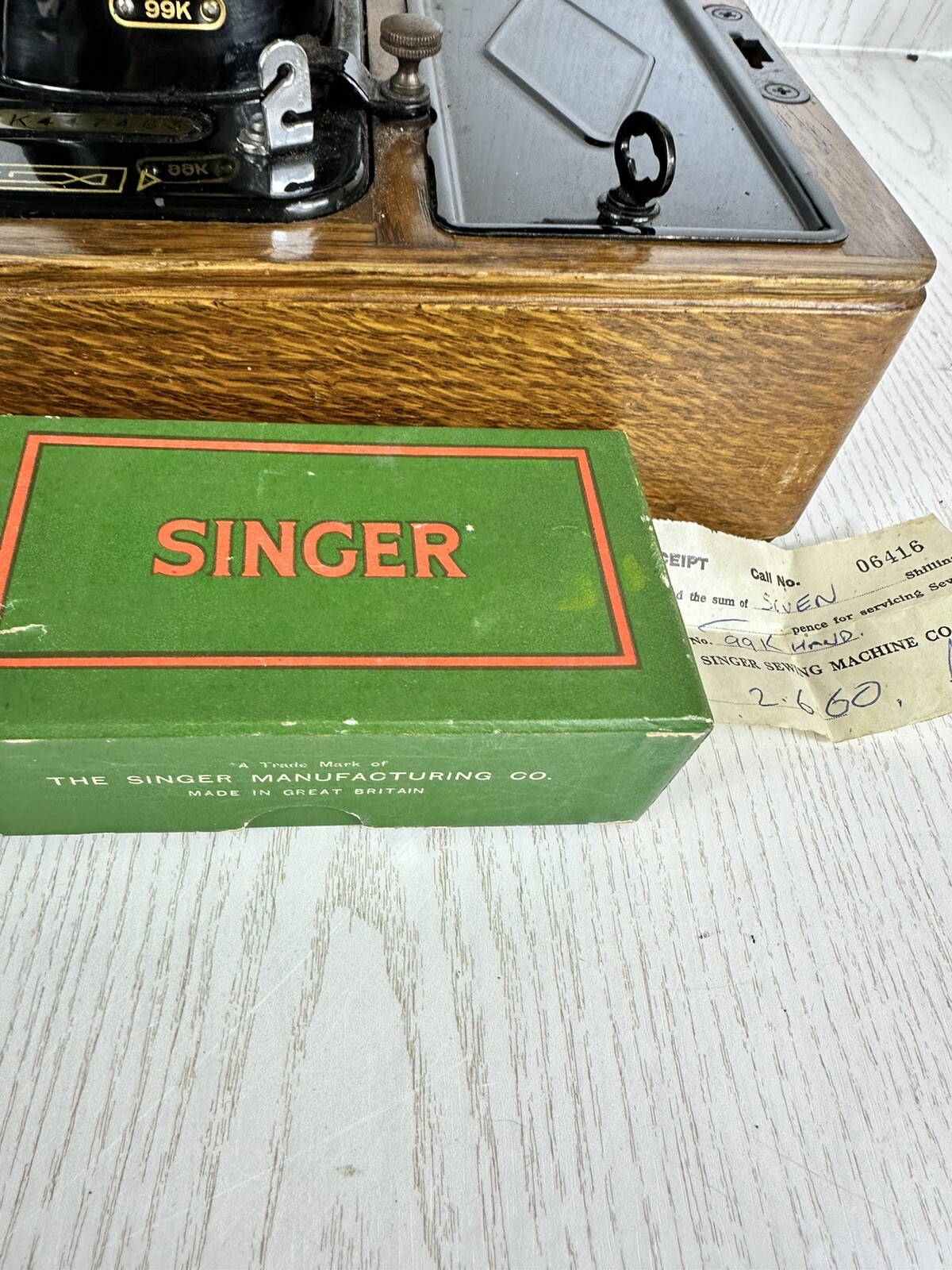 Vintage 1955 Singer 99k Hand Crank Sewing Machine with Accessories And