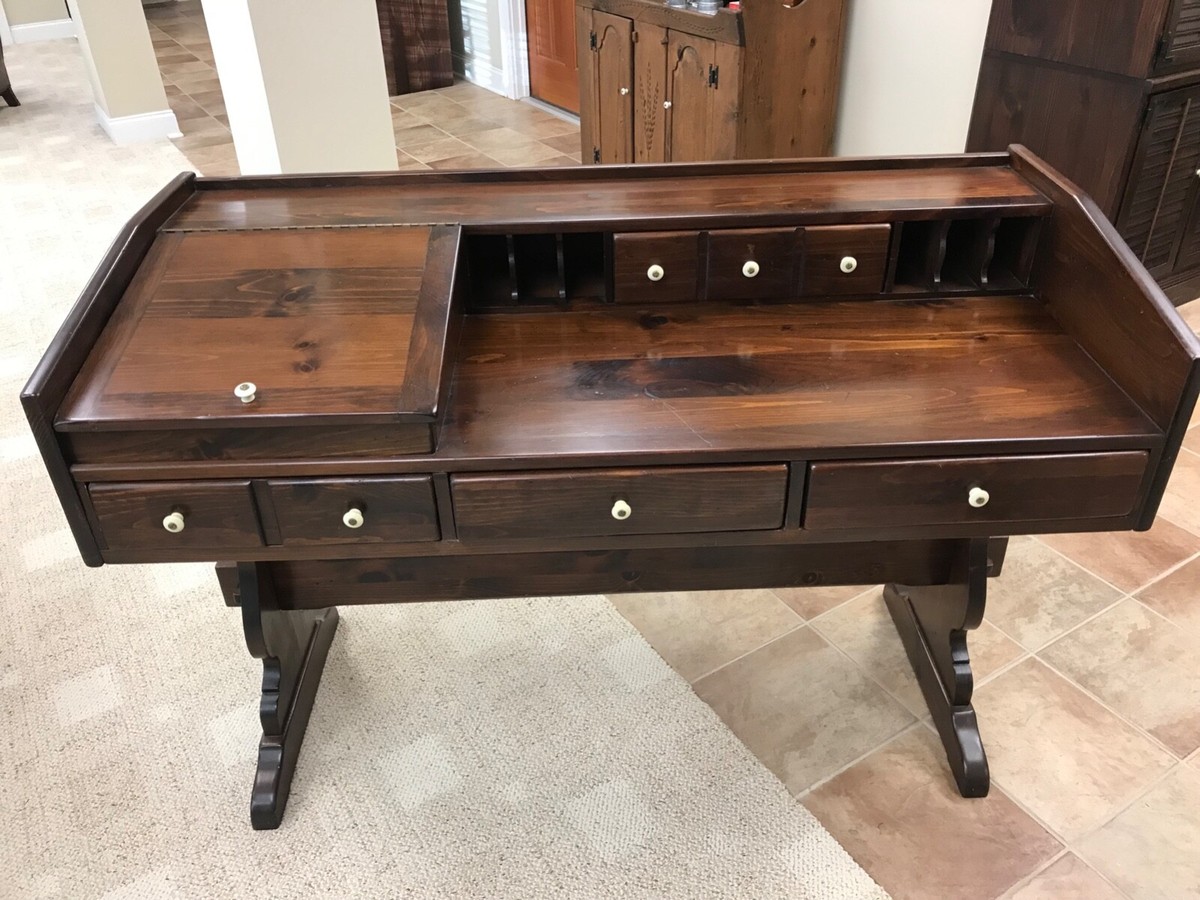 Ethan Allen Antiqued Pine Old Tavern Finish Trestle Desk 12 Ethan Allen Antiqued Pine Old Tavern Finish Trestle Desk 12