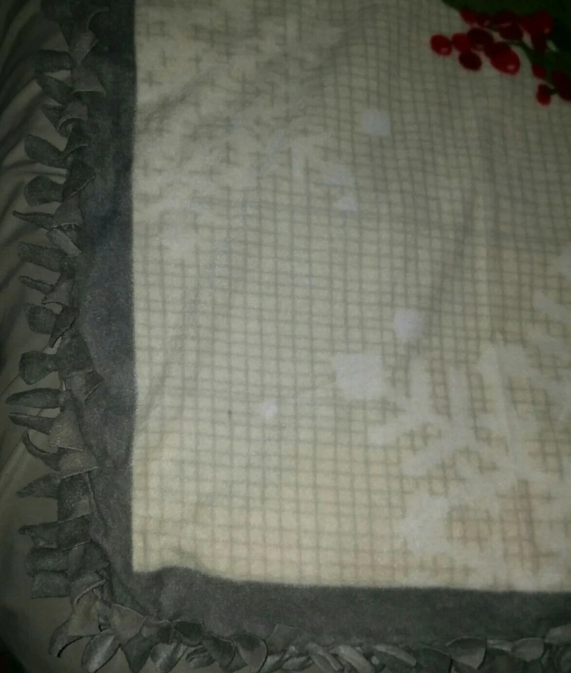 JOY Christmas W/stripes WARM HANDMADE 2 layer fringe tie blanket/throw 60" X 67" - Image 3 of 4