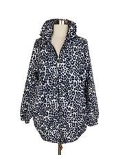 Nikki Jones Women’s Leopard Simba Zip-up Coat Size Medium Black White Hooded