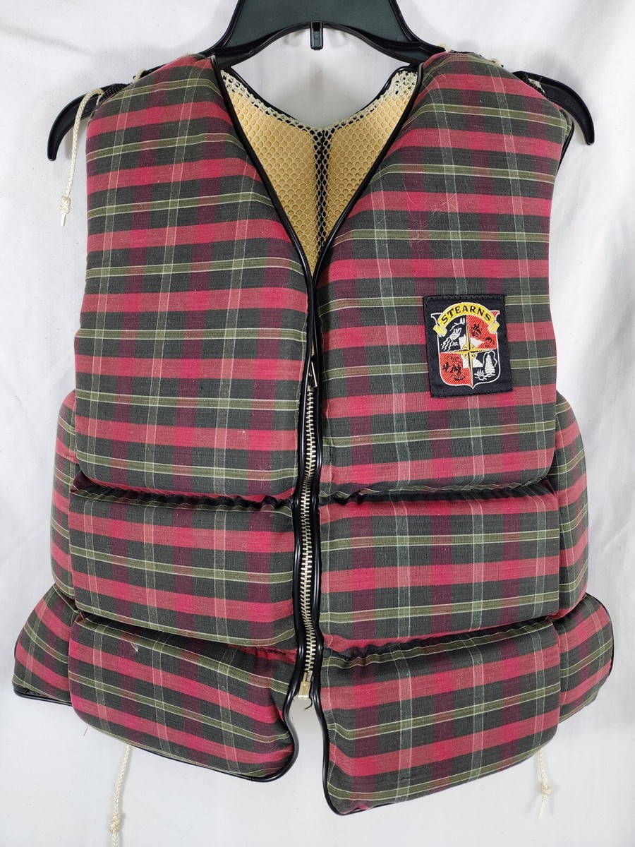 Vintage Stearns Red Plaid Type III Zip Life Jacket Sans