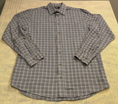 Marks & Spencer Shirt Men 41 16 Pure Cotton Twill Long Sleeve Button Up Checked