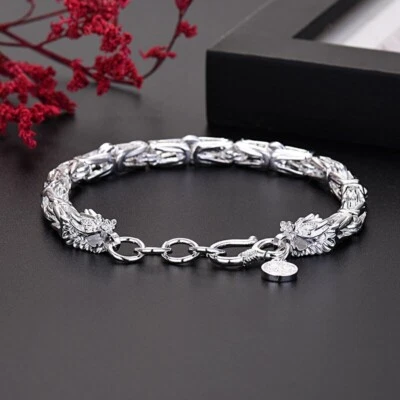 1/2X 925 Sterling Silver Vintage Dragon Bracelet Unique For Men