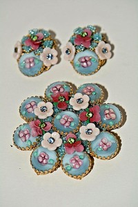 STANLEY HAGLER Brooch Pin w/Earclips Reverse Painted ...