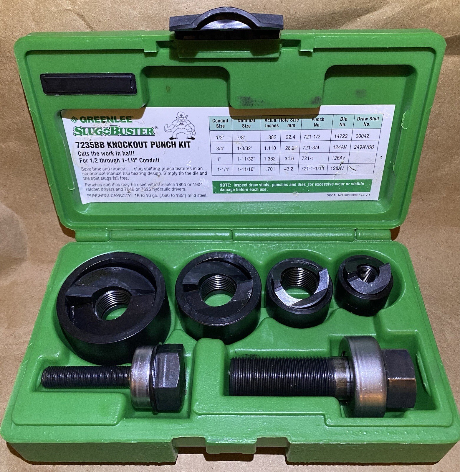 Greenlee 7235BB Slug Buster Knockout Punch Set 1/2", 3/4", 1", 11/4