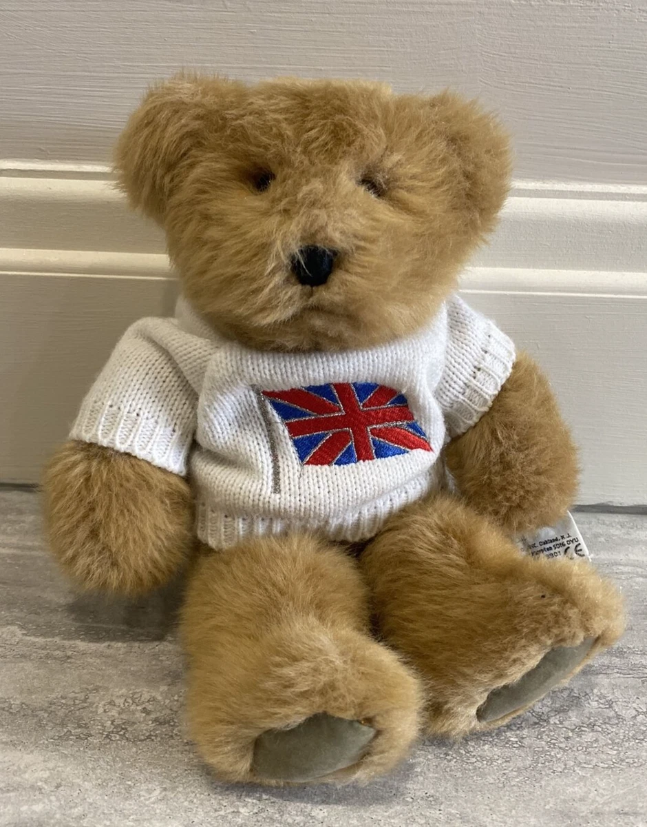 RUSS Teddy Bear Brown Plush Soft Toy White Knitted Jumper Union