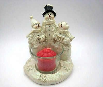 Snowman Family Christmas Holiday Ceramic Candle Holder Votive Tea Light  Young's