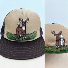 Vintage USA MADE Deer Hunting Back Hit Trucker Hat Dad Cap NOS New
