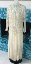 PARIS COUTURE HANDMADE SILK CHIFFON BEADED SEQUIN DRESS SZ 6 BRIDAL FORMAL PROM