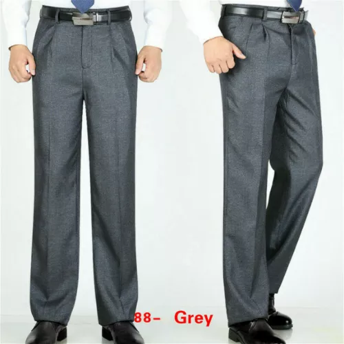 Men Formal Dress Pants Business Suit Straight Leg Trousers Pleated Front Solid - Picture 15 of 28