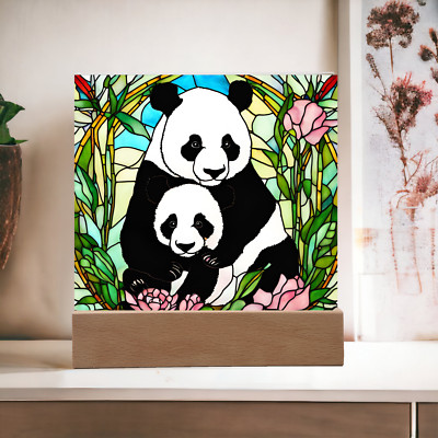 Mama and Baby Panda Acrylic Square Plaque   baby animal nursery decor