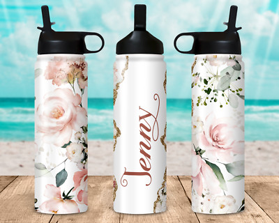 Personalized Floral Tumbler - Water Bottle with Custom Name 'Jenny'-32oz