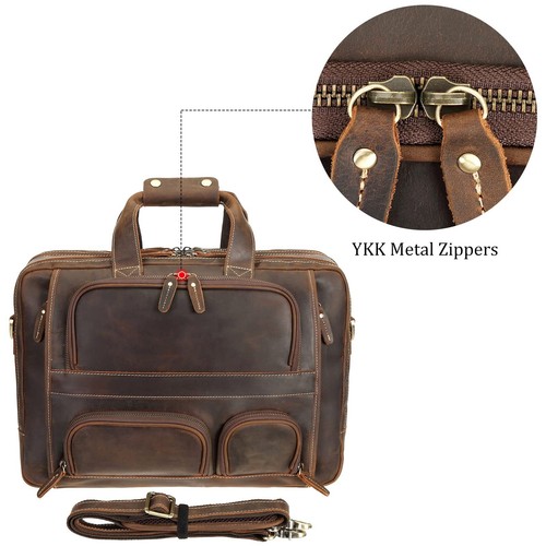 Polare Full Grain Cowhide Leather 17'' Laptop Large Briefcase For Men Business M - Picture 2 of 9