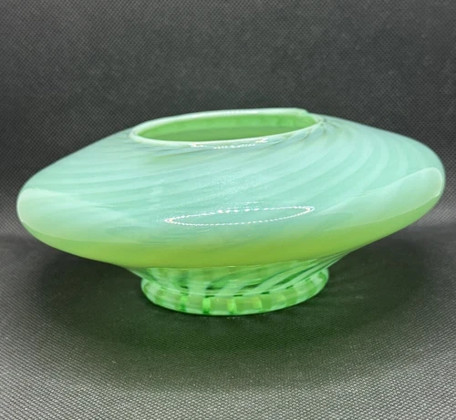 Fenton Uranium Glass Green Opalescent Spiral Rose Bowl Vase 1938 SUPER RARE!