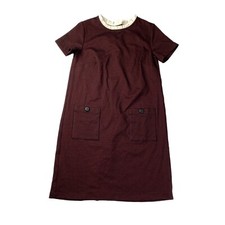 LOFT Womens Size 2 Burgundy Red Black Houndstooth Ruffle Collar Dress NWT Retro