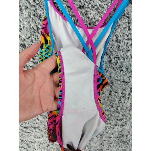 Speedo Multicolor Rainbow Cross Back One Piece Swimsuit Grirls SZ 16 Coastal - Picture 6 of 6