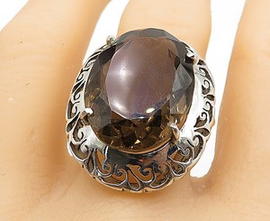 925-Sterling-Silver-Smoky-Quartz-Swirl-Filigree-Cocktail-Ring-Sz-8-R10610