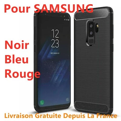 pour Samsung GALAXY S9 S8 S10 A10 A20e A40 A50 COQUE HOUSSE EFFET CARBONE NOIR - Photo 1/4