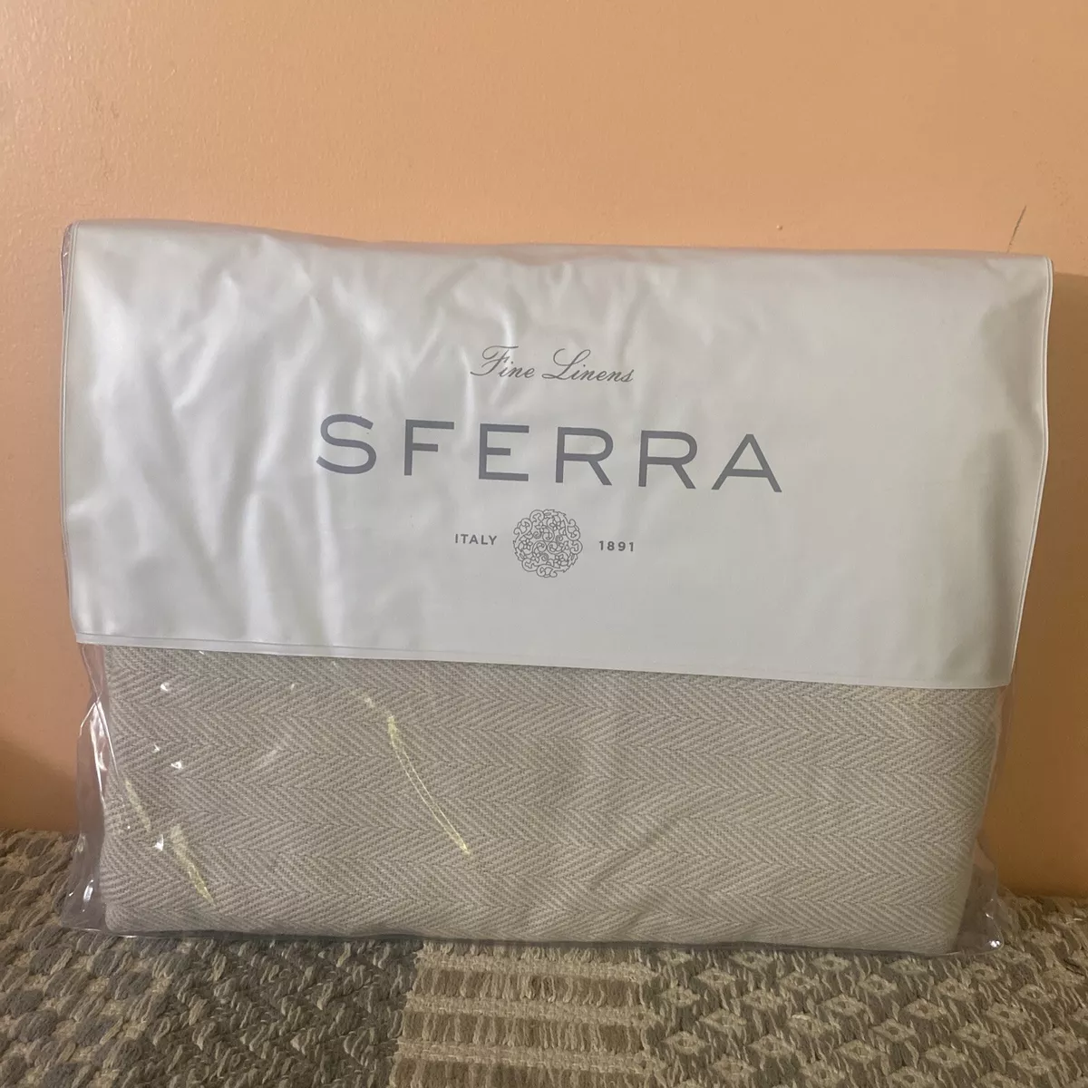 Sferra Celine Throw Blanket Cotton Herringbone Twisted Fringe 51x71 in Gray