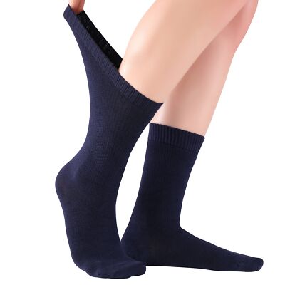 Navy Diabetic Crew Socks for Women 4 Pairs Ultra Soft Thin Rayon Wide Loose F...
