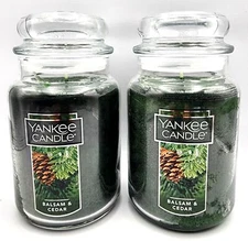2 Yankee Candle Large Jar-BALSAM & CEDAR-22 oz  Classic Christmas Tree Scent LOT