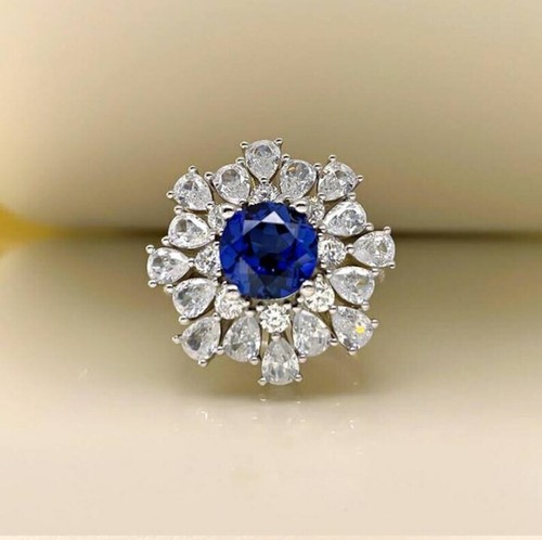 Grosse Bague T56 Rhodié Blanc Ronde 25mm Marquise Diamant Cz Dolly-Bijoux